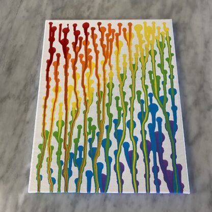 Tipped Rainbow Dots; Hand-dotted acrylic flow art on canvas.