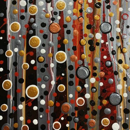 Eclectic Red and Metallic Raised Dots on Painted Canvas - Image 2