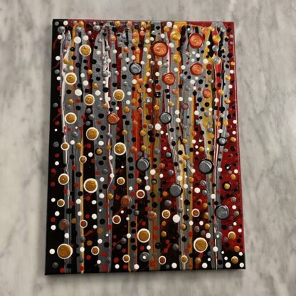 Eclectic Red and Metallic Raised Dots on Painted Canvas