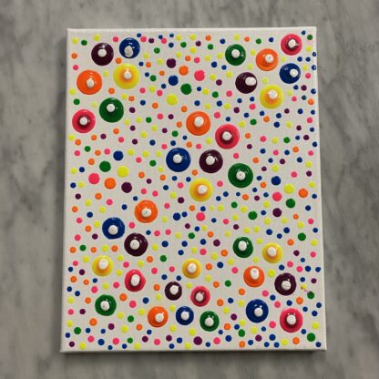 Messy Neon Raised Dots on White Canvas