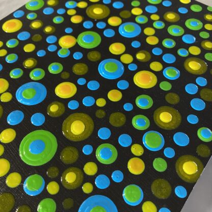 Blob Art; Green, Blue, Orange and Yellow on Black Wood Canvas - Image 2