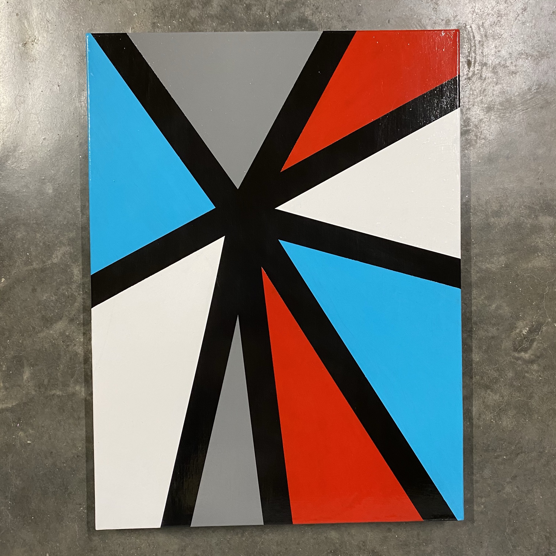 Red, Gray, Blue, Black - Geometric Tape Art Painting - Furst Art Studio