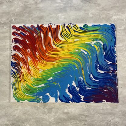 Raked Dots in Rainbow Colors on White Canvas