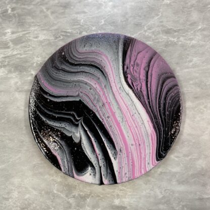 Pink, Black & White Tree Pour on Round Canvas