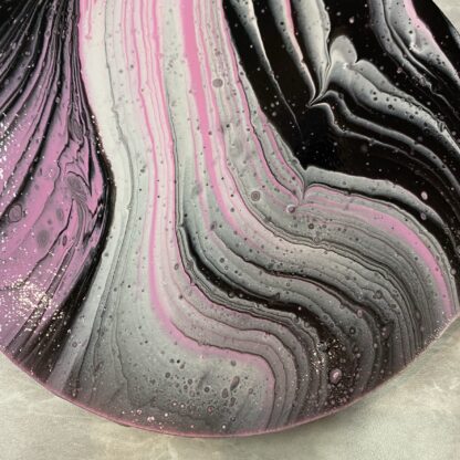 Pink, Black & White Tree Pour on Round Canvas - Image 2