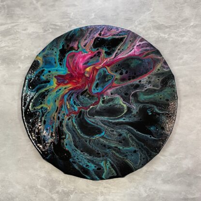 Orchid Blooms Acrylic Pour on Round Canvas