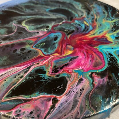 Orchid Blooms Acrylic Pour on Round Canvas - Image 2