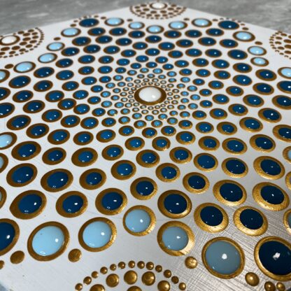 Blob/Dot Art; Hexagon Flower Pattern in Gold & Turquoise - Image 2