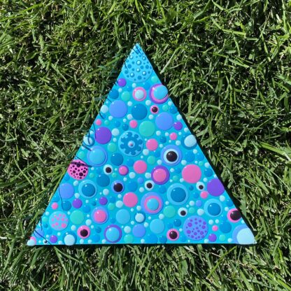 Blob Art; Turquoise, Pinks & Purples on Triangle Wood Canvas