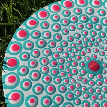 Dot Art; Turquoise, White and Neon Pink on Round Canvas - Image 2