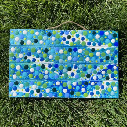 Dot Art; Ocean Colors on a Acrylic Pour Hanging Wood Pallet