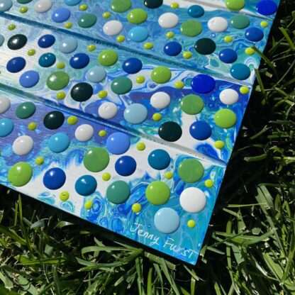 Dot Art; Ocean Colors on a Acrylic Pour Hanging Wood Pallet - Image 2