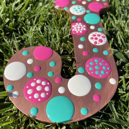 Alphabet Letter J - Blob Art in Hot Pink, Tiffany Blue and White on Rose Gold Base - Image 2