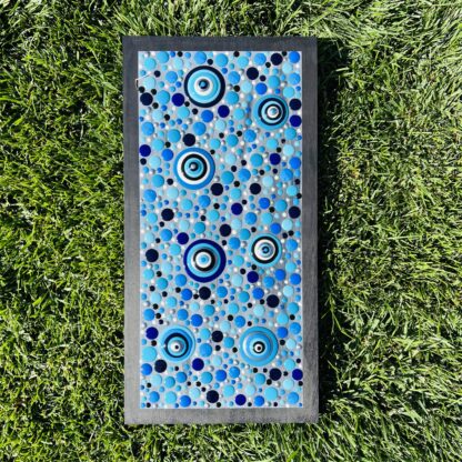 Blob Art; Spiral Grays & Blues Mega Dots on Wood Canvas