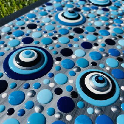 Blob Art; Spiral Grays & Blues Mega Dots on Wood Canvas - Image 3