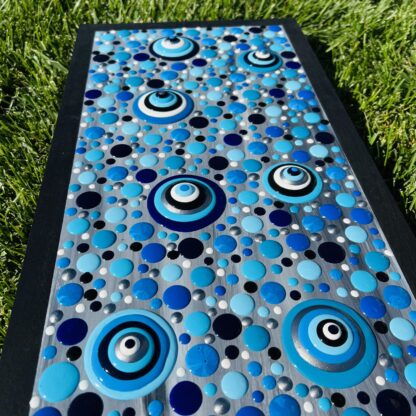 Blob Art; Spiral Grays & Blues Mega Dots on Wood Canvas - Image 2