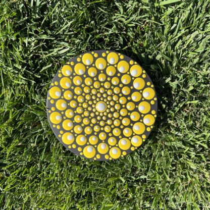 Blob Art; Yellow Mandala Sunflower with White Accent Dots