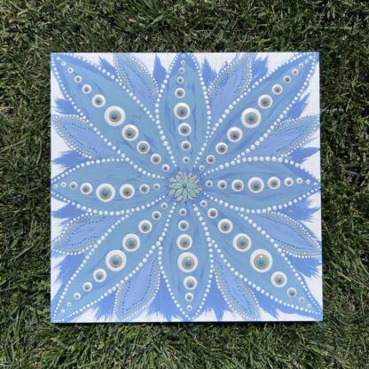 French Blue Flower Dot Painting