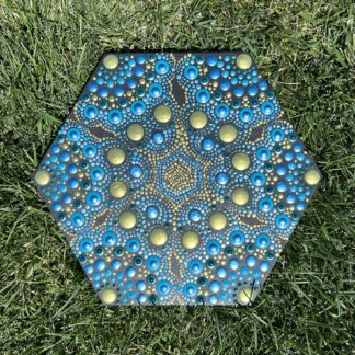 Shades of Blues and Golds Hexagon Dot Painting