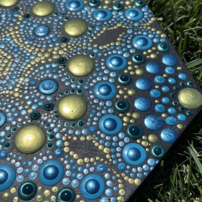 Shades of Blues and Golds Hexagon Dot Painting - Image 3